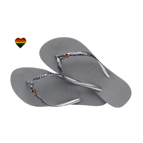 Pride Heart Charm Havaianas Slim Steel Grey Glitter Edition