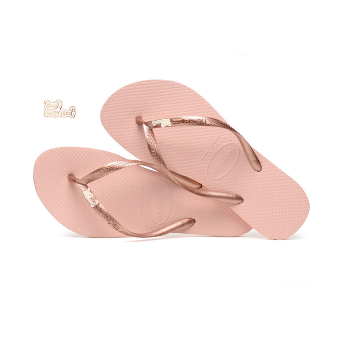 Havaianas Ballet Rose Flip Flops with Rose Gold Just Married Charm