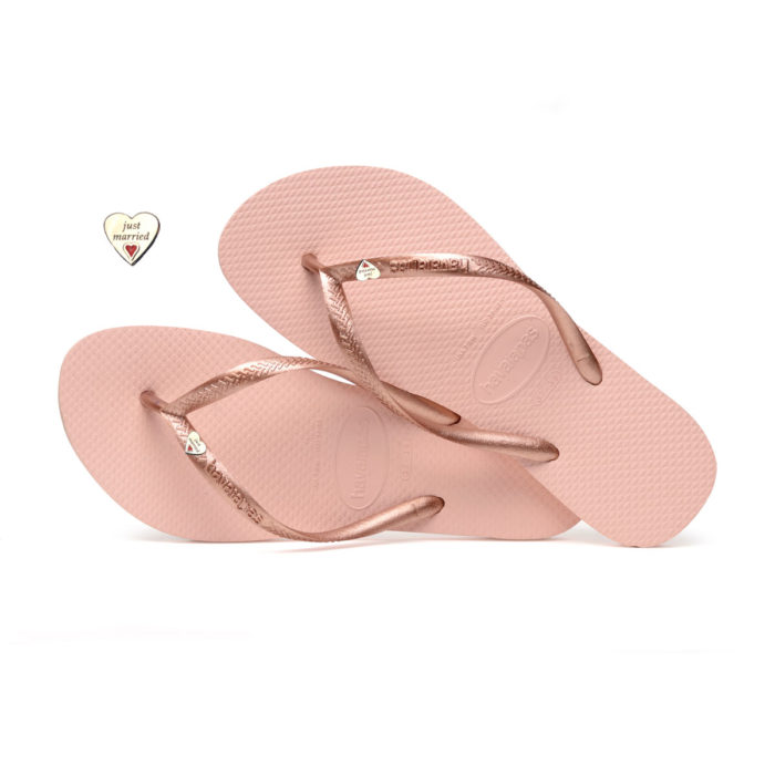 Heart Silver Charm Havaianas Ballet Rose Wedding Personalised Flip Flop