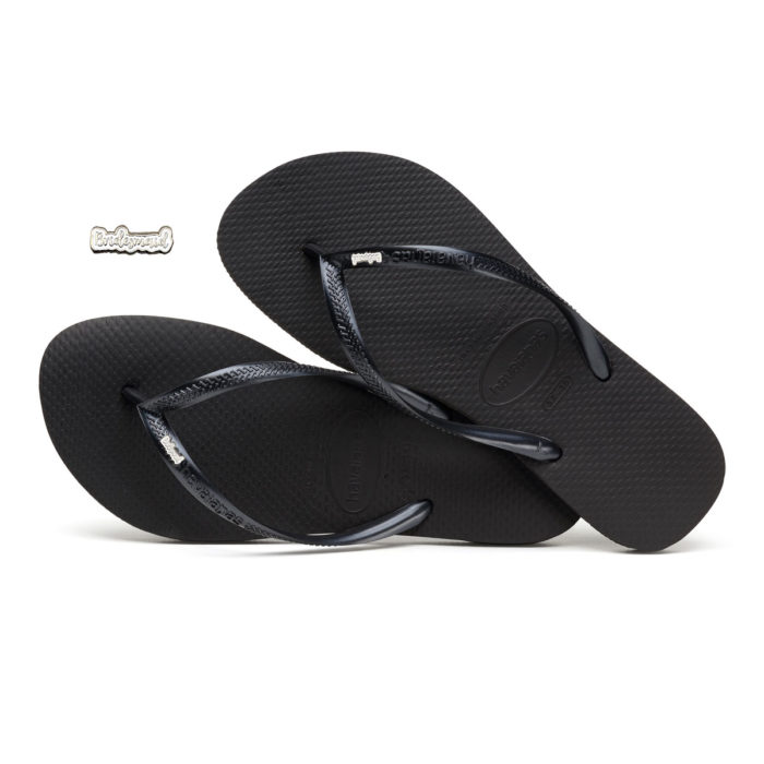 Havaianas Black Slim Flip Flops with Silver & White Bridesmaid Charm
