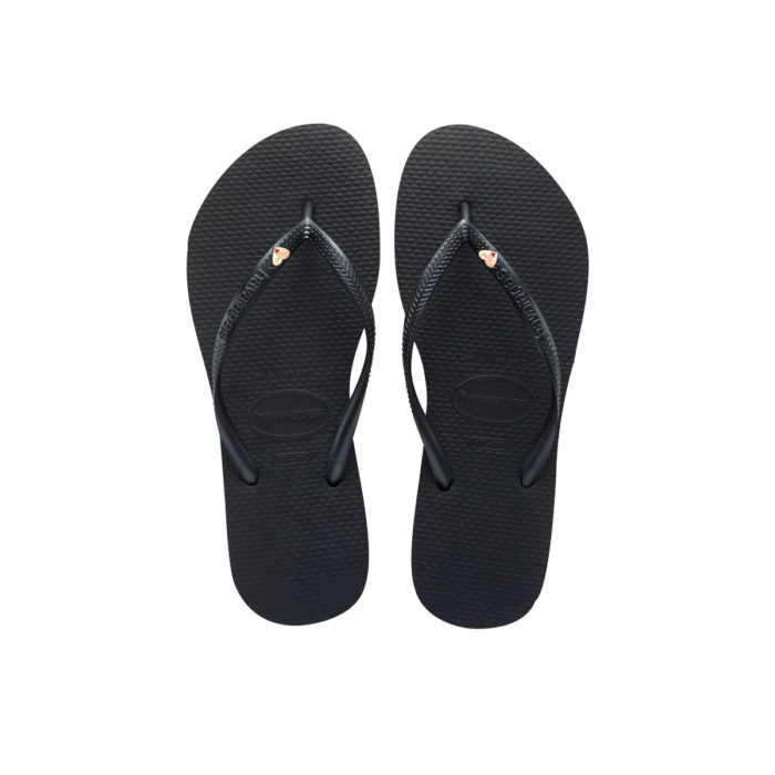 Havaianas Slim Black Flip-Flops with Rose Gold Heart Charm Wedding