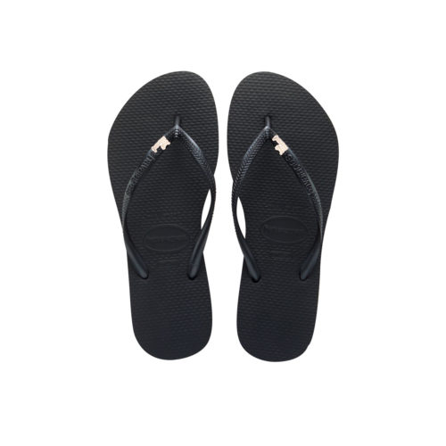 Havaianas Black Slim Flip Flops with Rose Gold Just Married Charm