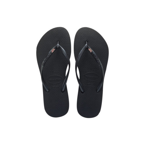 Havaianas Black Slim Flip Flops with Pink Glitter Maid of Honour Charm