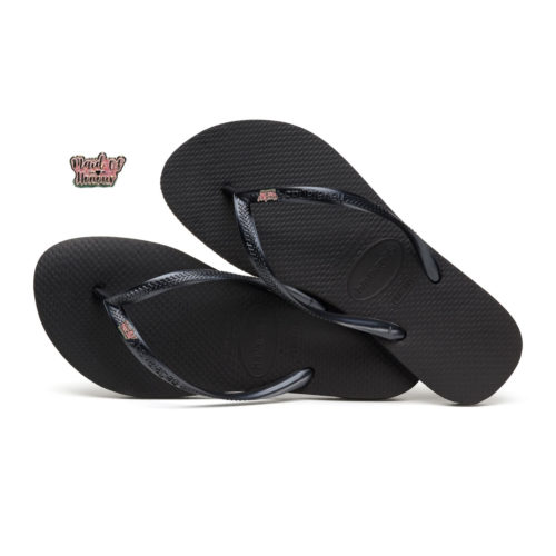 Havaianas Black Slim Flip Flops with Pink Glitter Maid of Honour Charm