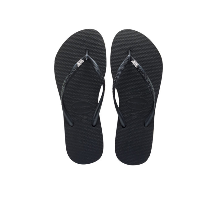 Havaianas Black Slim Flip Flops with Silver & White Maid of Honour Charm