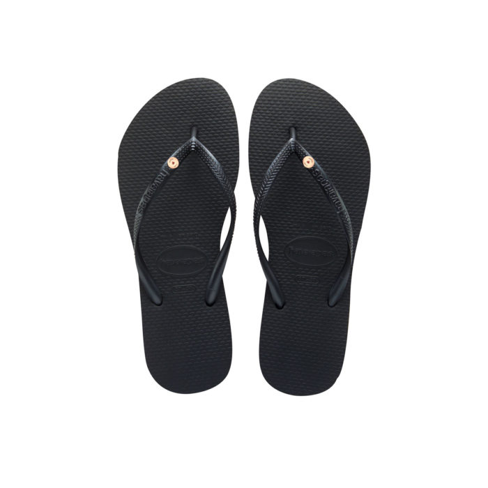 Havaianas Slim Black Flip-Flops with Round Rose Gold Charm Wedding