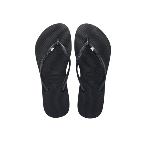 Havaianas Slim Black Flip-Flops with Silver Heart Charm Wedding