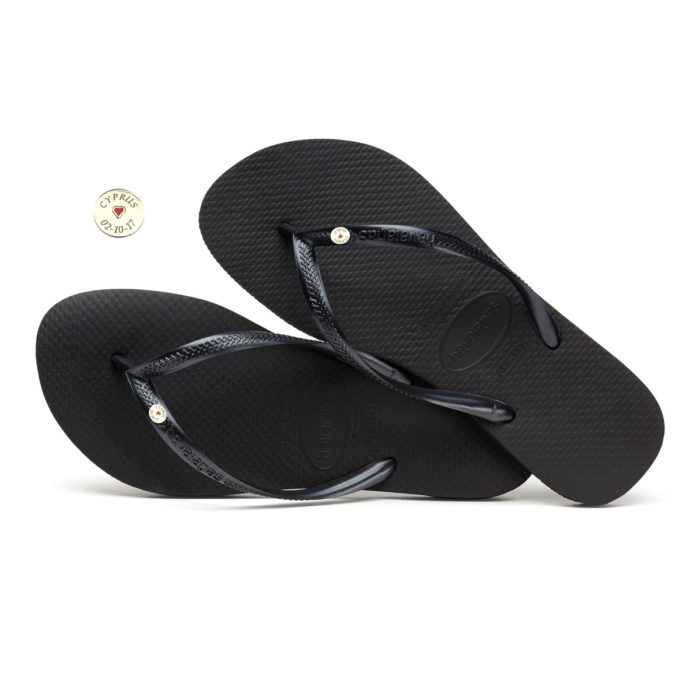 Havaianas Slim Black Flip-Flops with Round Silver Charm Wedding