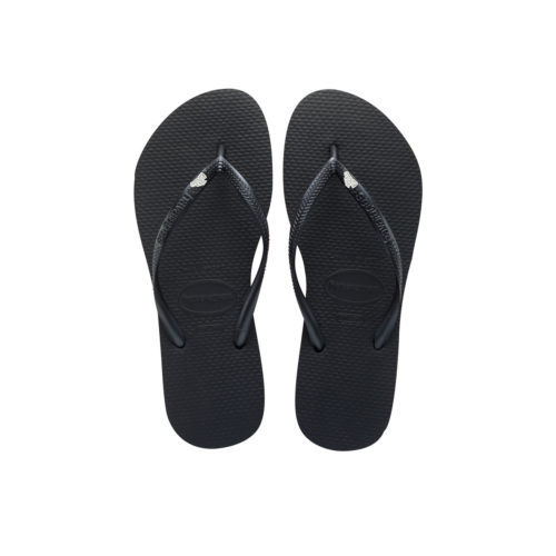 Havaianas Slim Black Flip-Flops with Silver 'The Bride' Charm Wedding