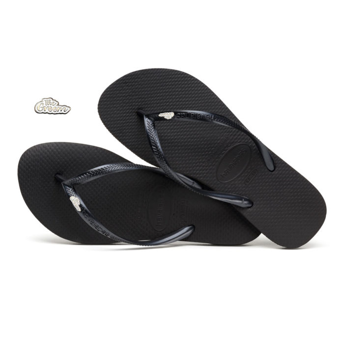 Havaianas Black Slim Flip Flops with The Groom Silver Wedding Charm