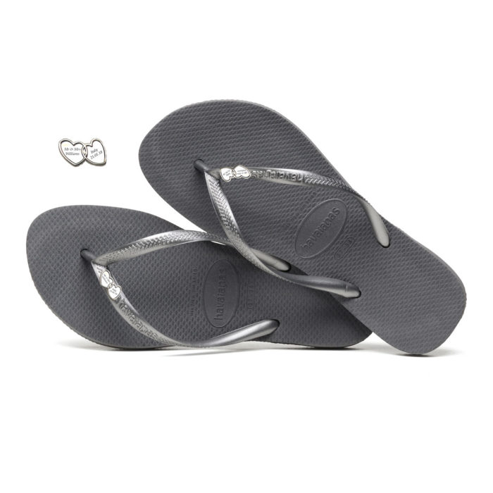 Havaianas Slim Silver Flip-Flops with Heart Charm Personalised Wedding