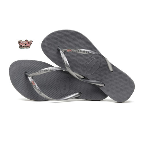 Havaianas Slim Silver Flip Flops with Pink Glitter Maid of Honour Pin