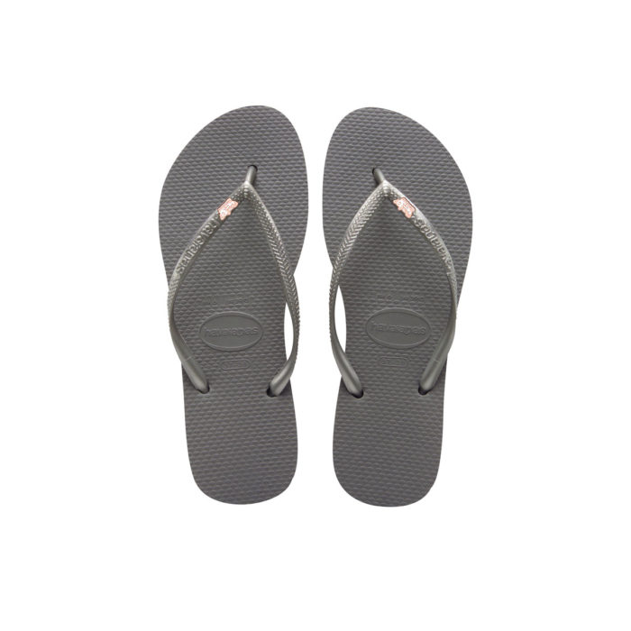 Havaianas Slim Silver Flip Flops with Rose Gold Maid of Honour Charm
