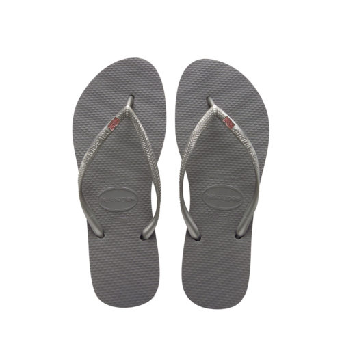 Havaianas Slim Silver Flip Flops with Pink Glitter Mother of the Groom Pin