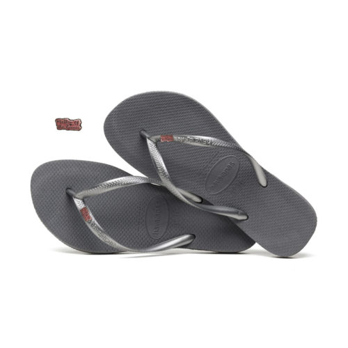 Havaianas Slim Silver Flip Flops with Pink Glitter Mother of the Groom Pin