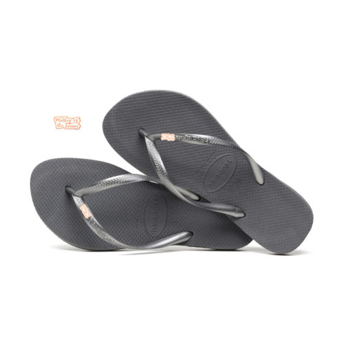 Havaianas Silver Flip Flops with Rose Gold Mother of the Groom Charm