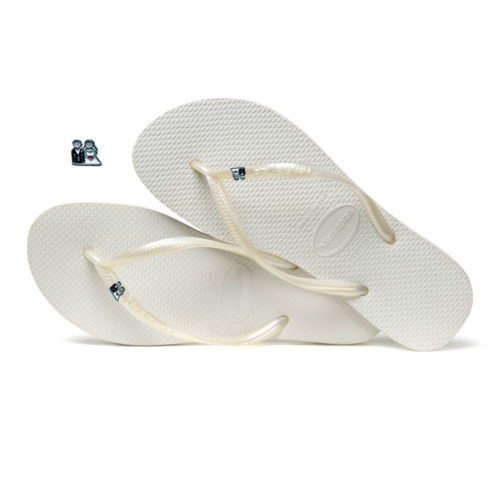 Havaianas White Flip Flops with Silver Bride & Groom Wedding Charm Gift