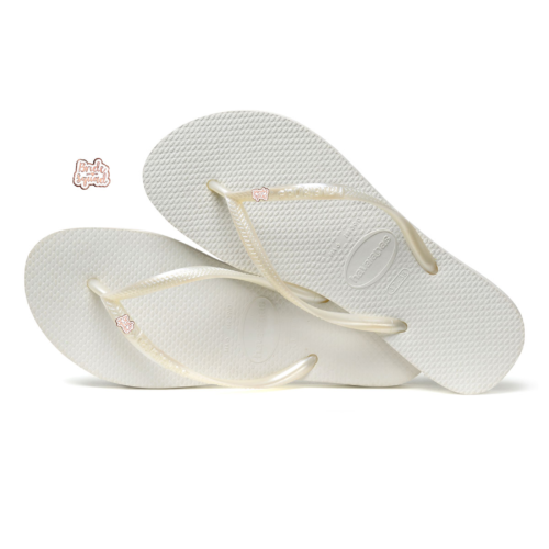 Havaianas White Slim Flip Flops with Rose Gold Bride Squad Charm