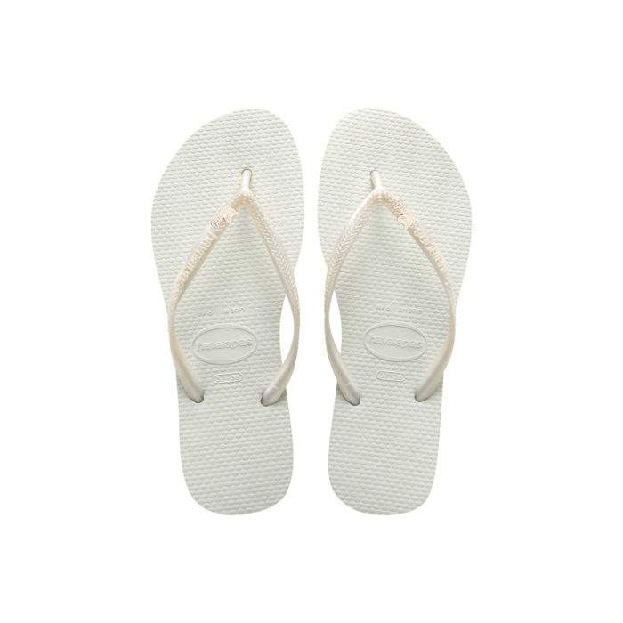 Havaianas White Slim Flip Flops with Rose Gold 'Just Married' Charm