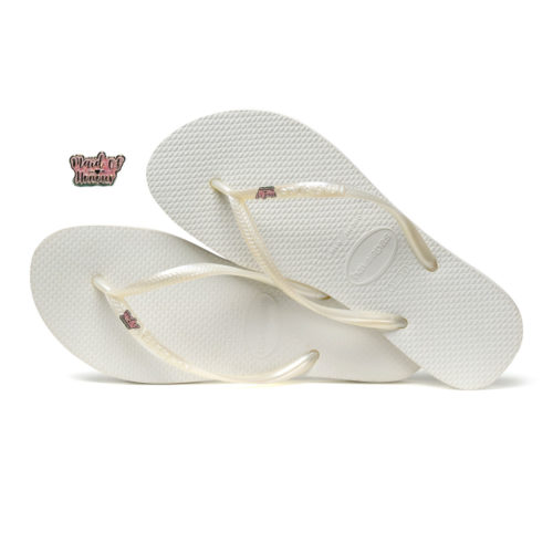 Havaianas White Slim Flip Flops with Silver Pink Glitter Maid of Honour Pin