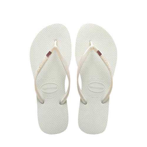 Havaianas White Slim Flip Flops with Pink Glitter Mother of the Groom Pin