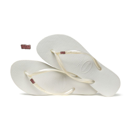 Havaianas White Slim Flip Flops with Pink Glitter Mother of the Groom Pin