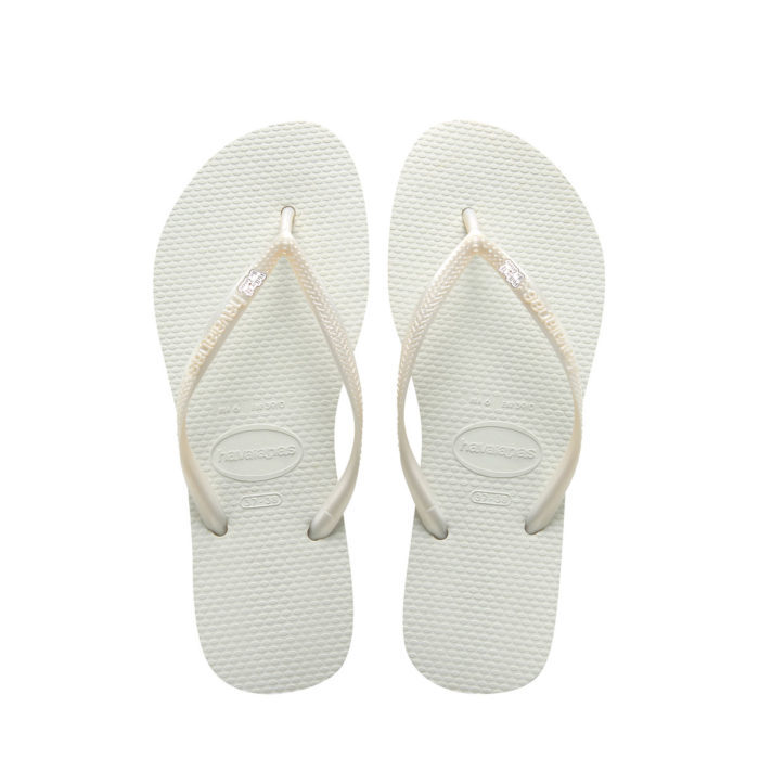 Havaianas White Slim Flip Flops with Silver Mother of the Groom Pin