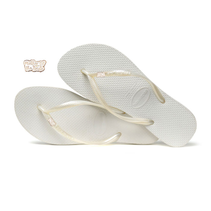 Havaianas White Slim Flip Flops with Rose Gold Mother of the Bride