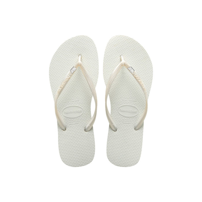 Havaianas White Slim Flip Flops with Silver White Mother of the Bride Pin
