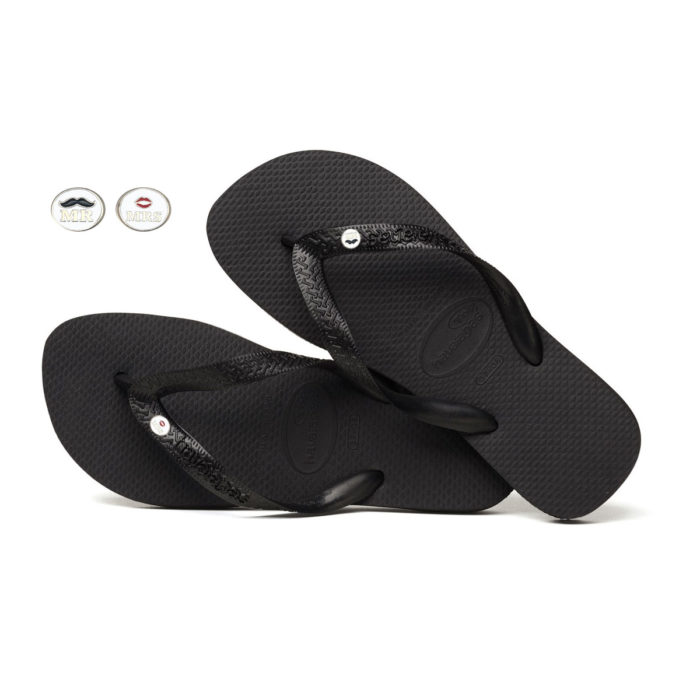 Silver Mr & Mrs Charm Havaianas Top Black Wedding Flip Flops