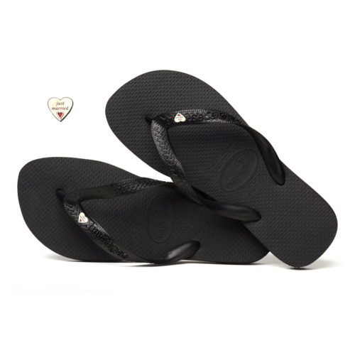 Silver Heart Charm Havaianas Black Wedding Flip Flops Personalised