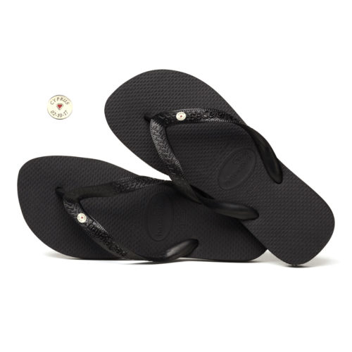 Round Silver Charm Havaianas Black Wedding Flip Flops Personalised