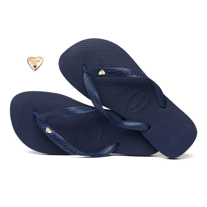 Gold Heart Charm Havaianas Top Navy Wedding Flip Flops Personalised