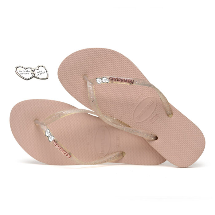 Linked Hearts Silver Charm Havaianas Slim Rose Metallic